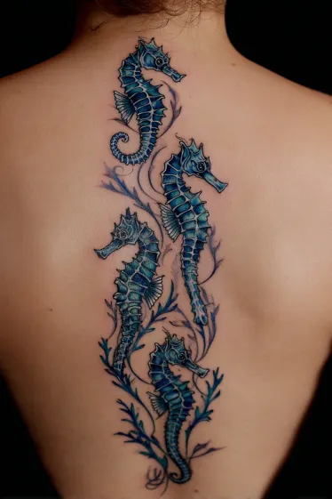 Dynamic Red Octopus Spine Tattoo Beach Spine Tattoos