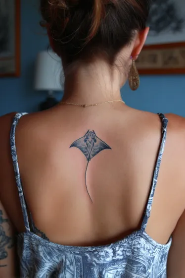 Crescent Moon and Ocean Wave Spine Tattoo Beach Spine Tattoos
