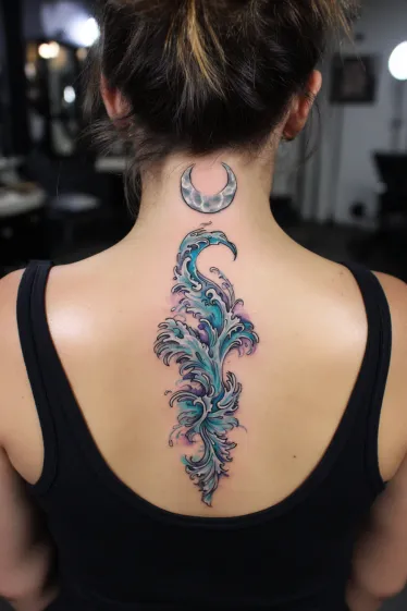 Whimsical Underwater Castle Spine Tattoo Beach Spine Tattoos
