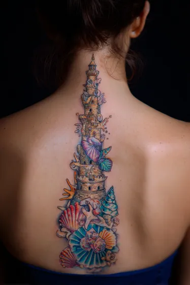 Dynamic Dolphin Ocean Wave Spine Tattoo Beach Spine Tattoos