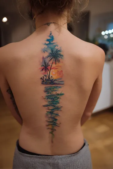 Lighthouse Coastal Scene Spine Tattoo Beach Spine Tattoos