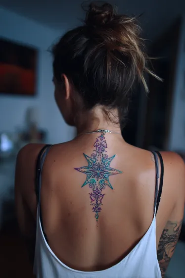 Majestic Lotus and Waves Spine Tattoo Beach Spine Tattoos