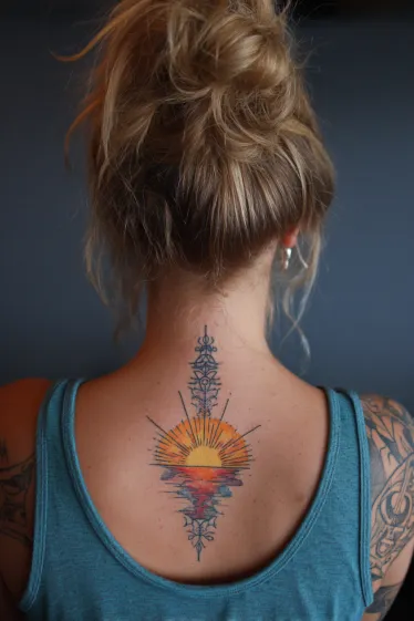Mystical Starburst Spine Tattoo Beach Spine Tattoos
