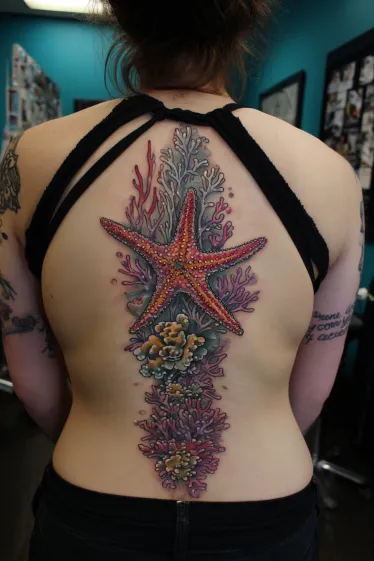 Oceanic Charm Spine Tattoo Beach Spine Tattoos