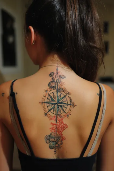 Seashell Mandala Spine Tattoo Beach Spine Tattoos