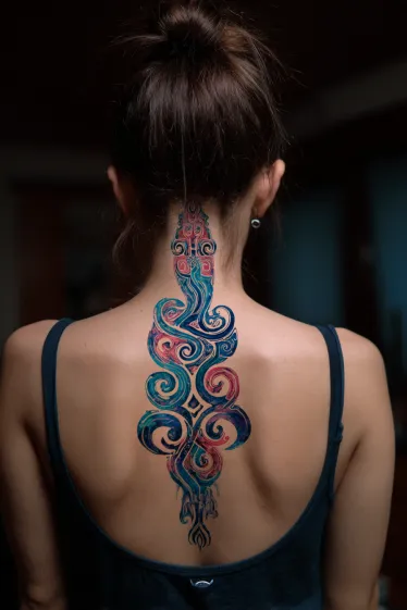 Tropical Island Sunset Spine Tattoo Beach Spine Tattoos