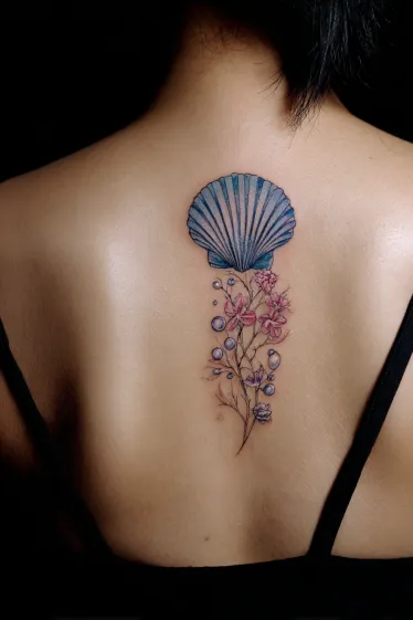 Vibrant Oceanic Swirl Spine Tattoo Beach Spine Tattoos