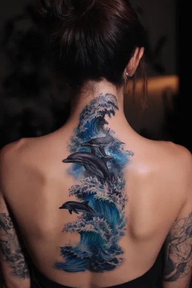 Watercolor Seashell Spine Tattoo Beach Spine Tattoos