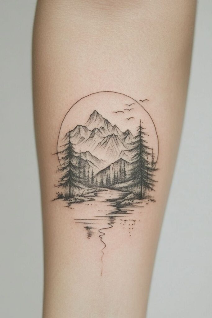 Mountain Tattoo Ideas design idea 8 with delicate ink details
