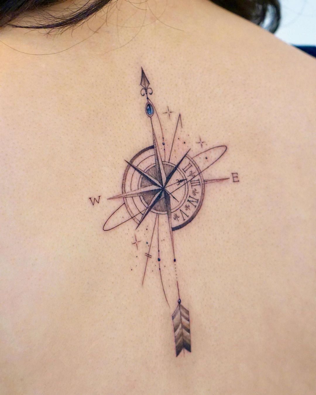 Compass Mountain Back Tattoo