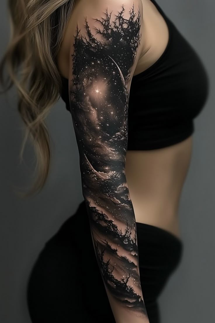 Cosmic Mountain Sleeve Tattoo