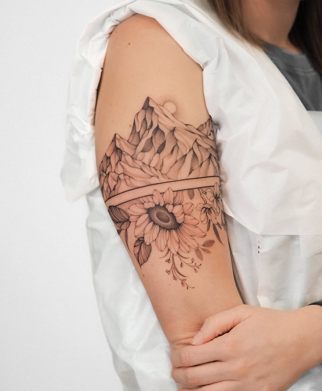 Floral Mountain Back Tattoo