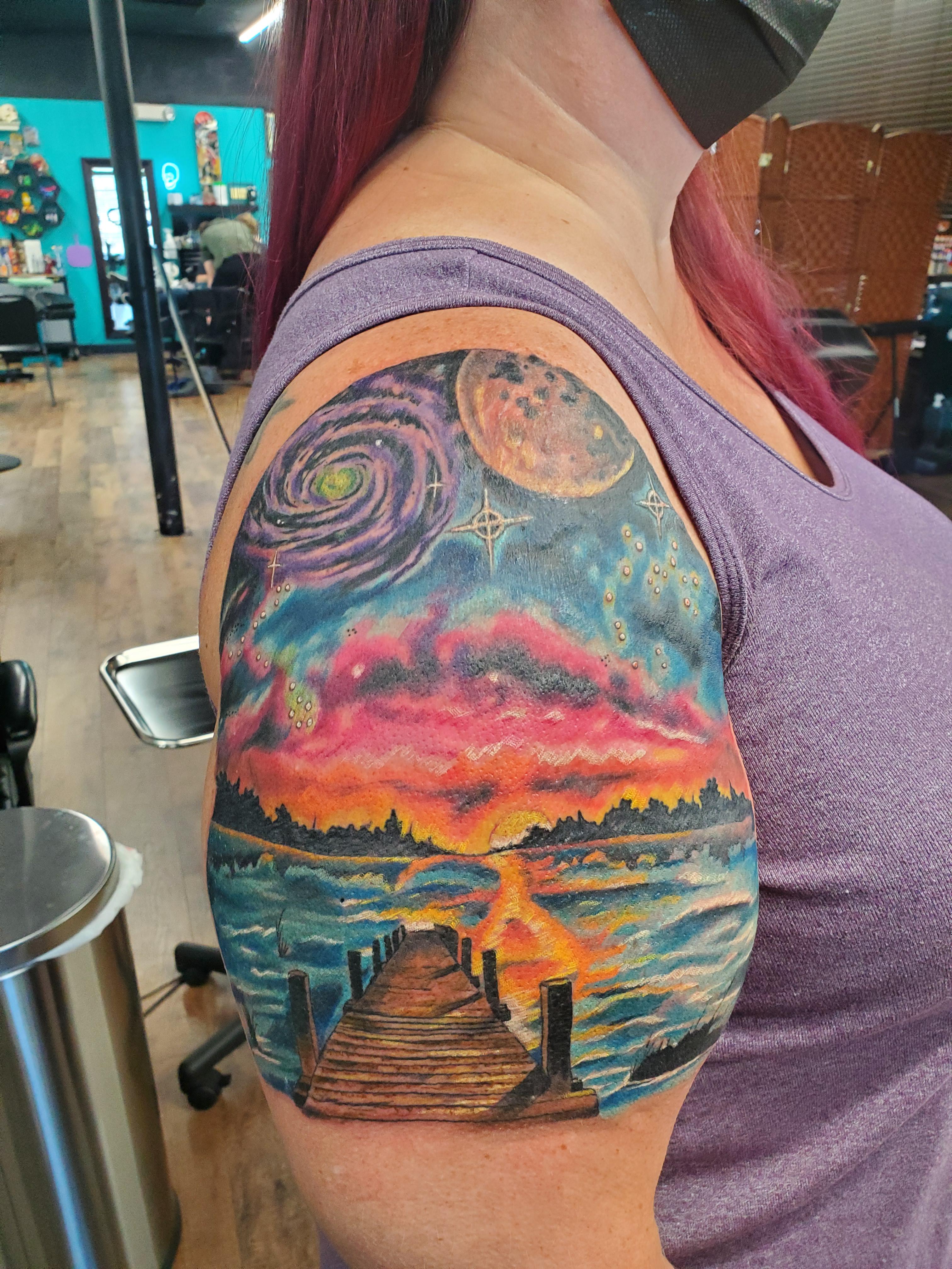 Galaxy Mountain Shoulder Tattoo