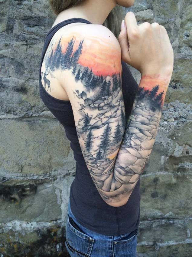 Nighttime Mountain Shoulder Tattoo