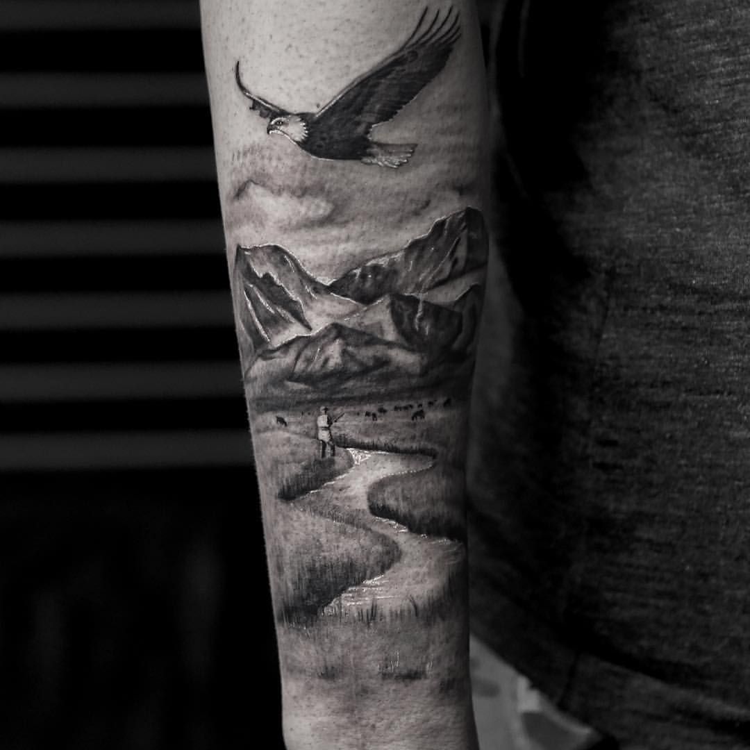 Soaring Eagle Mountain Arm Tattoo