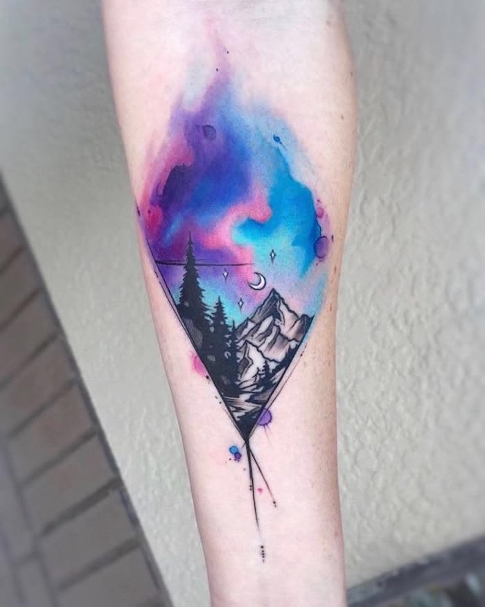 Watercolor Flower and Mountain Design