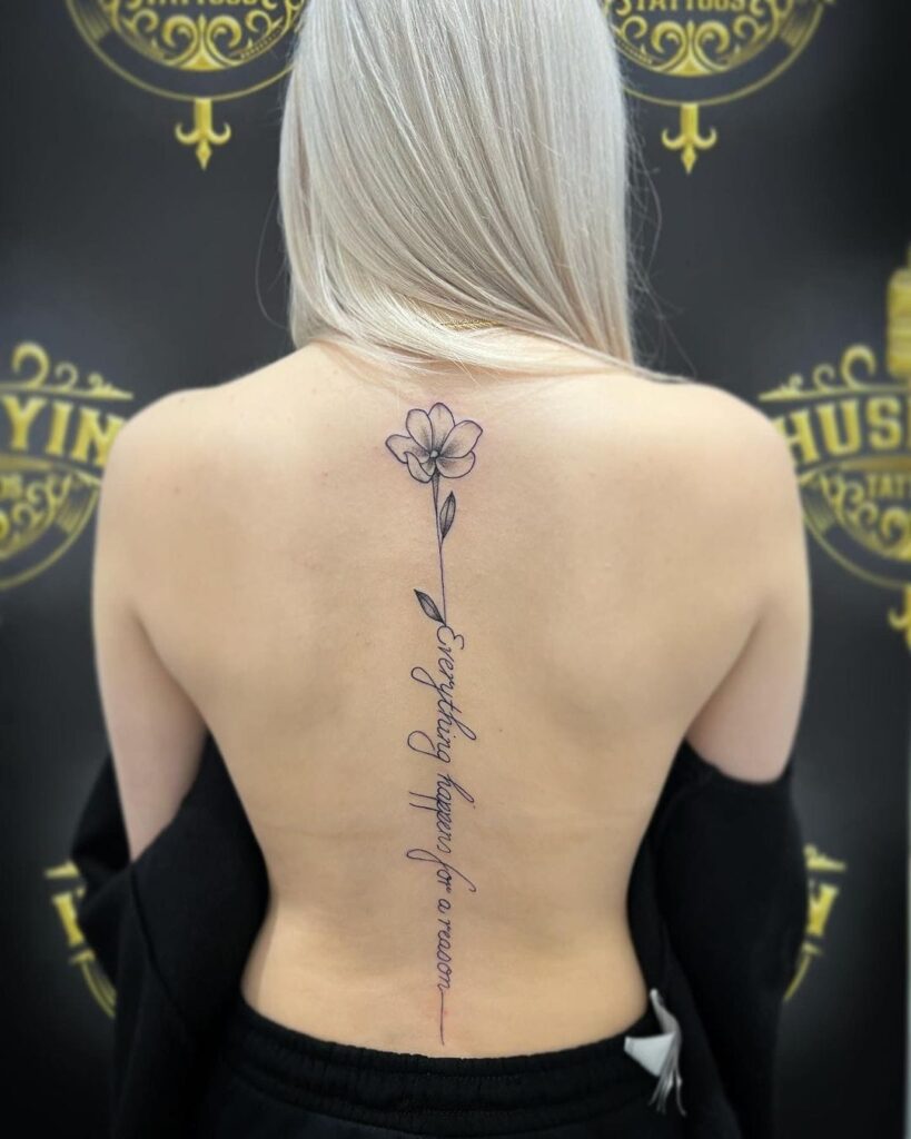 Blooming Flowers with "Keep on Keepin' On" Tattoo Spine Tattoos for Women