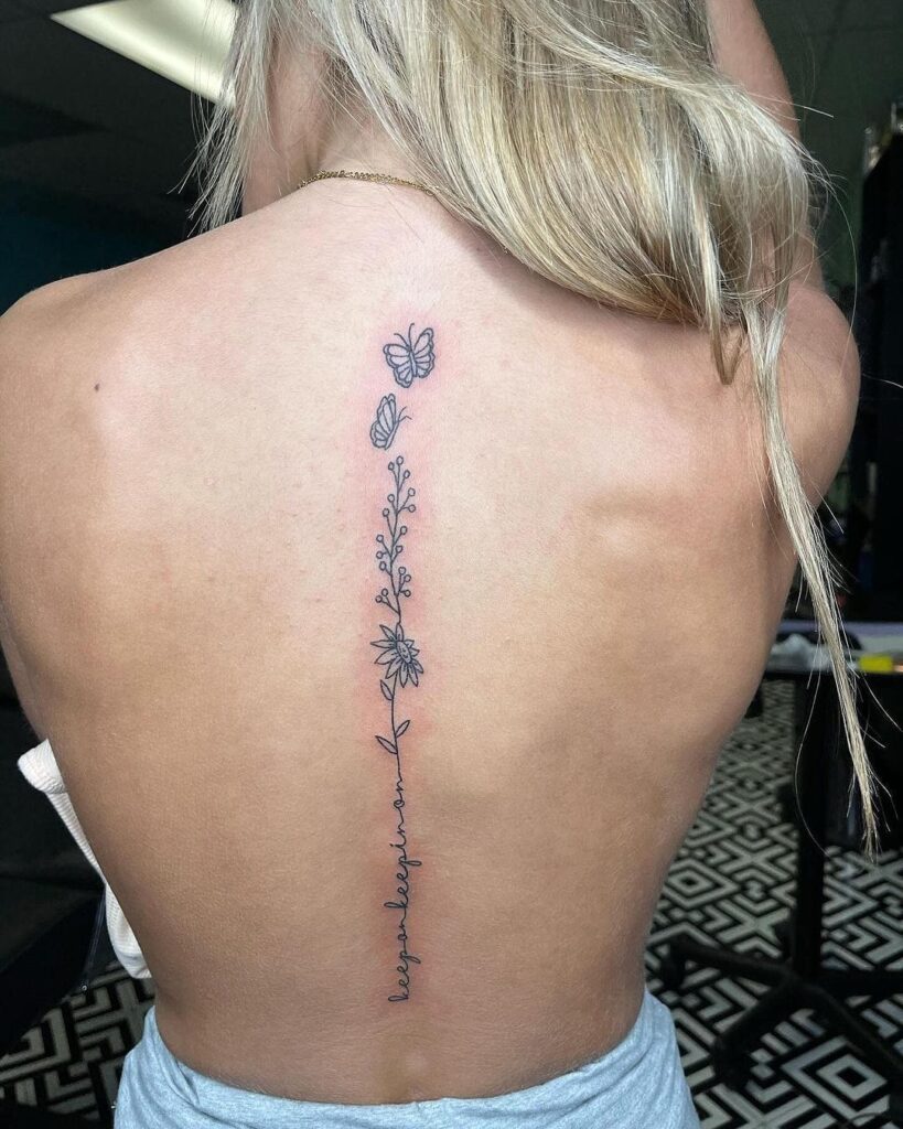 Elegant Floral Vine Cascade Tattoo Spine Tattoos for Women