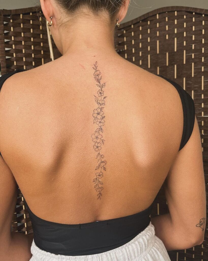 Minimalist Floral Vine Tattoo Spine Tattoos for Women