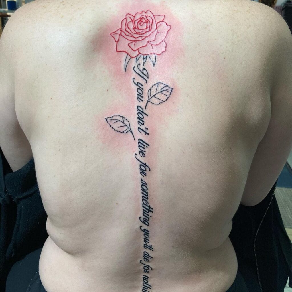 Rose with Inspirational Quote Tattoo Spine Tattoos for Women