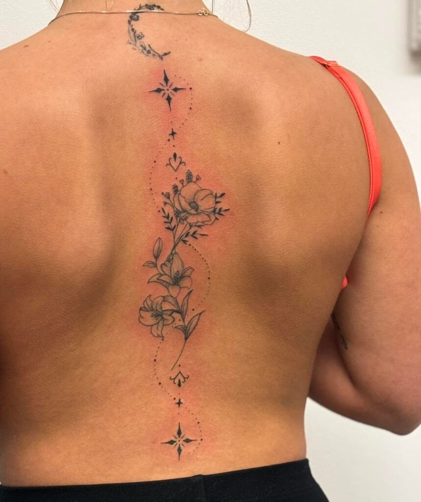Starry Floral Vine Tattoo Spine Tattoos for Women
