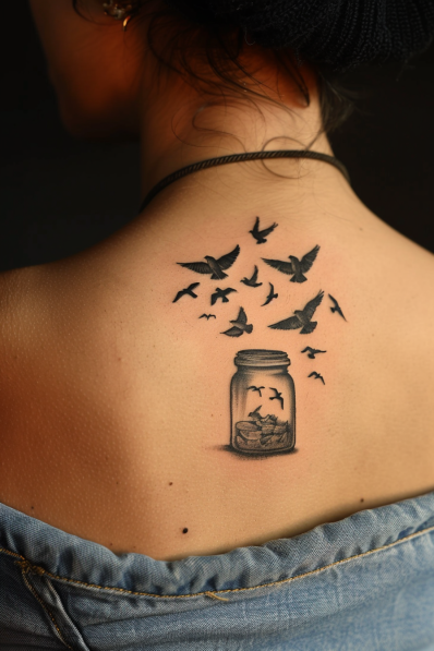 Birds Flying from a Jar Tattoo Memorial Tattoos for Loved Ones