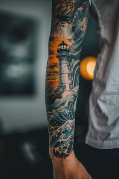 Lighthouse and Stormy Sea Tattoo Memorial Tattoos for Loved Ones