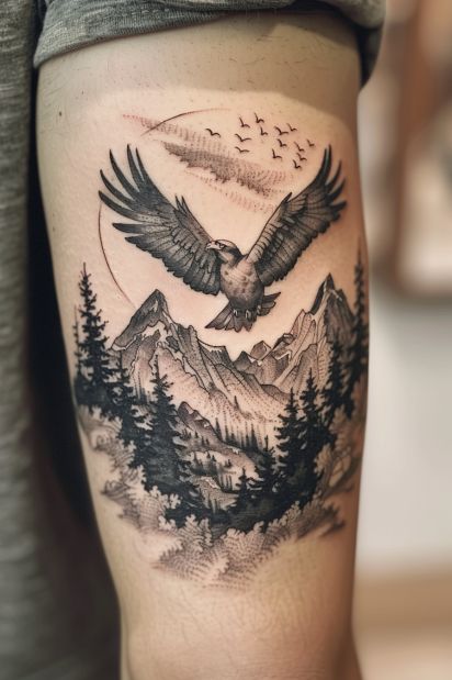 Soaring Eagle with Mountains Tattoo Memorial Tattoos for Loved Ones