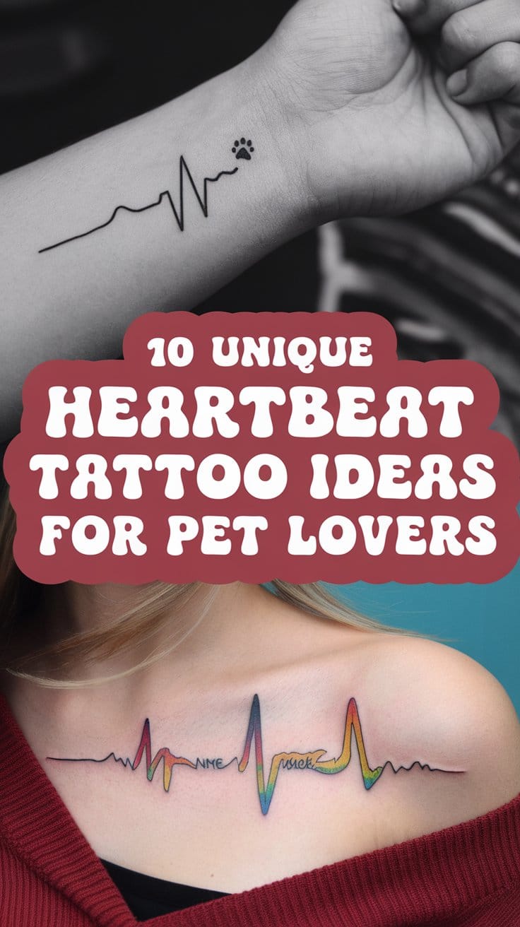Unique Heartbeat Tattoo Ideas for Pet Lovers Pinterest Pin graphic with heartbeat designs