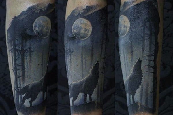 Howling Wolf and Moon Tattoo Wolf Tattoo Design Ideas