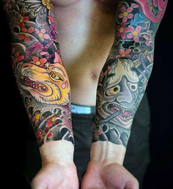 Japanese-style Wolf Sleeve Tattoo Wolf Tattoo Design Ideas