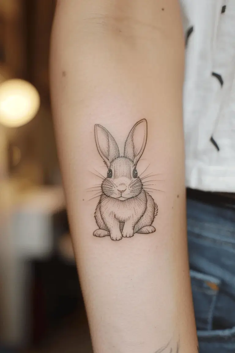 Delicate White Rabbit Forearm Tattoo Alice in Wonderland Tattoo