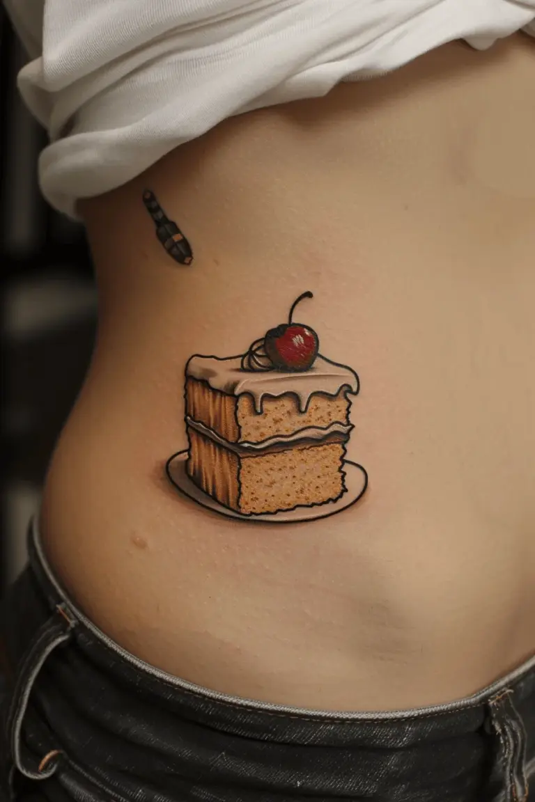 Eat Me Cake Stomach Tattoo Alice in Wonderland Tattoo