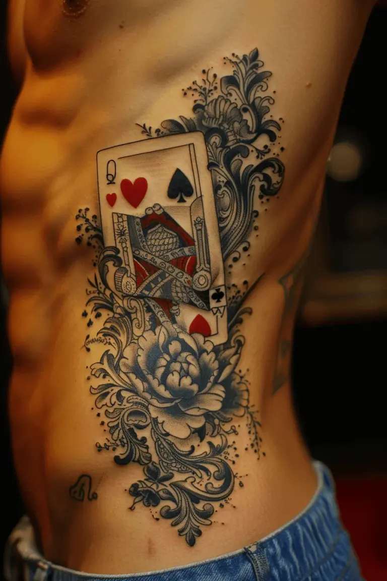 Playing Cards Floral Rib Tattoo Alice in Wonderland Tattoo