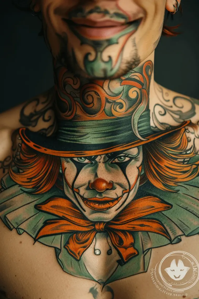 Intricate Mad Hatter Neck Tattoo Alice in Wonderland Tattoo