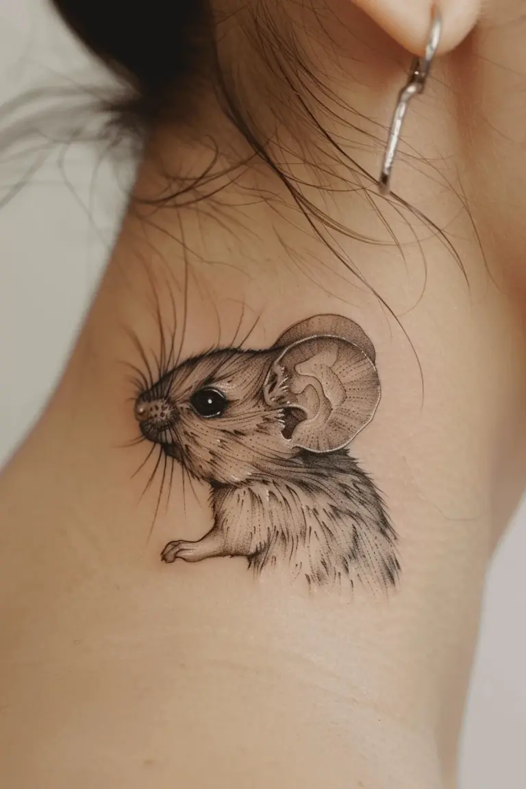 Realistic Dormouse Neck Tattoo Alice in Wonderland Tattoo