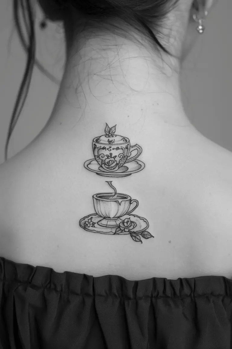 Tea Party Minimalist Tattoo Alice in Wonderland Tattoo