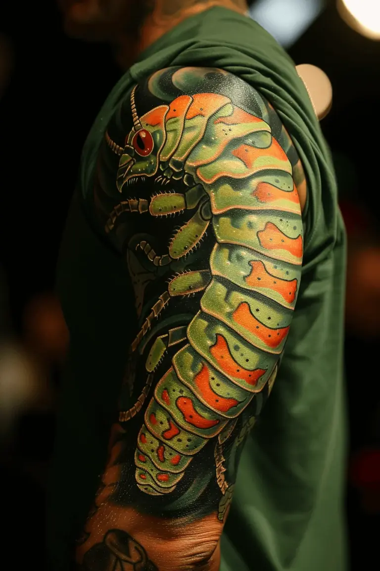 Vibrant Caterpillar Arm Tattoo Alice in Wonderland Tattoo