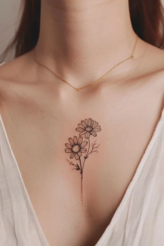 Bold Contrast Botanical Foliage Tattoo Small Chest Tattoos