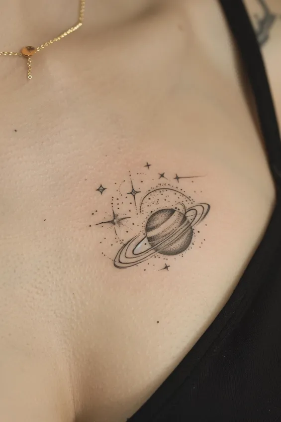 Crescent Moon & Stardust Celestial Tattoo Small Chest Tattoos