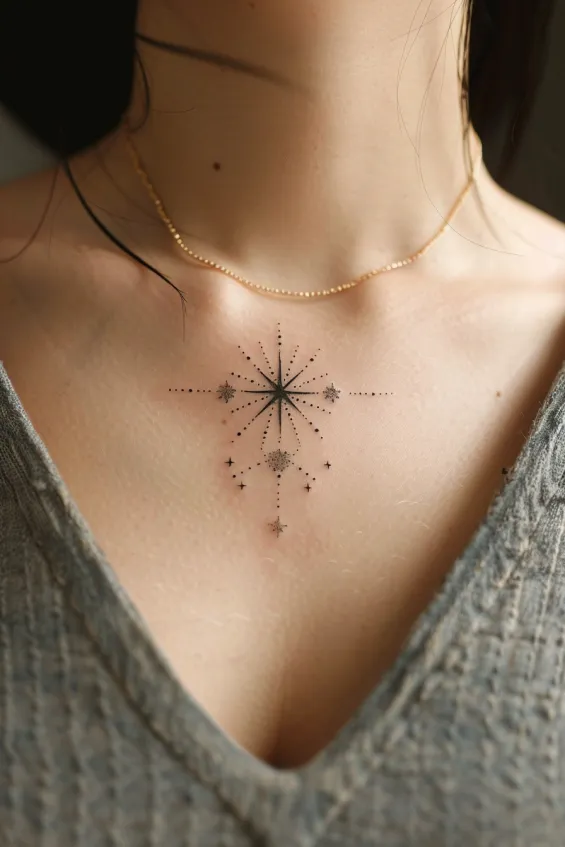 Saturn & Orbiting Planetary Rings Tattoo Small Chest Tattoos