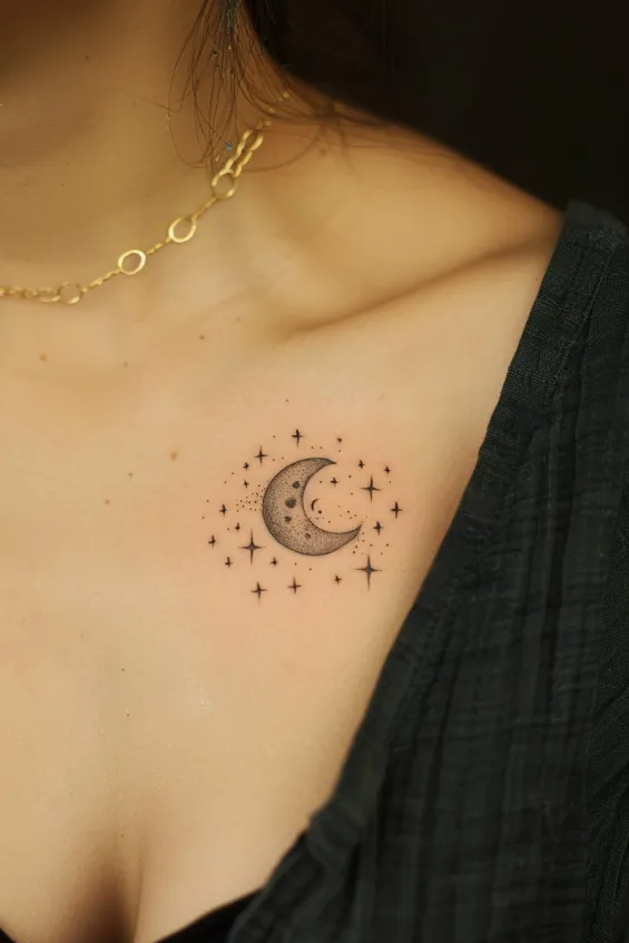 Symmetrical Lotus Blossom Sternum Tattoo Small Chest Tattoos