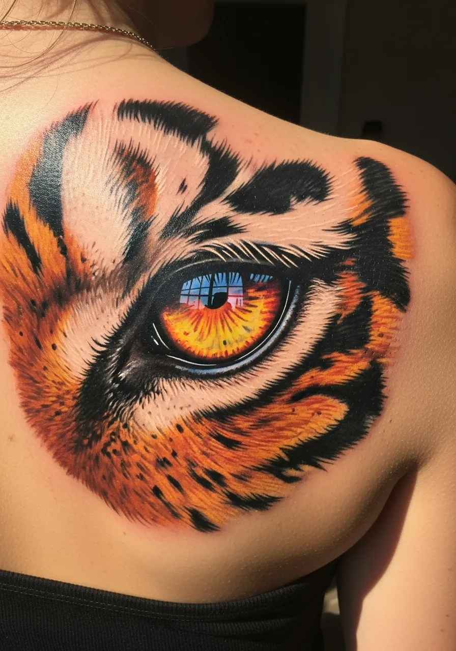 Fierce Tiger Calf Tattoo Black and Grey Realism Tattoos