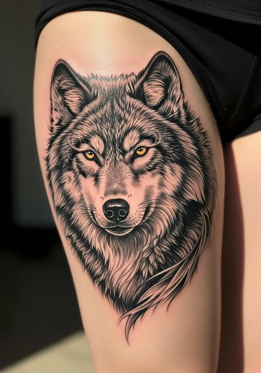 Wolf Thigh Tattoo