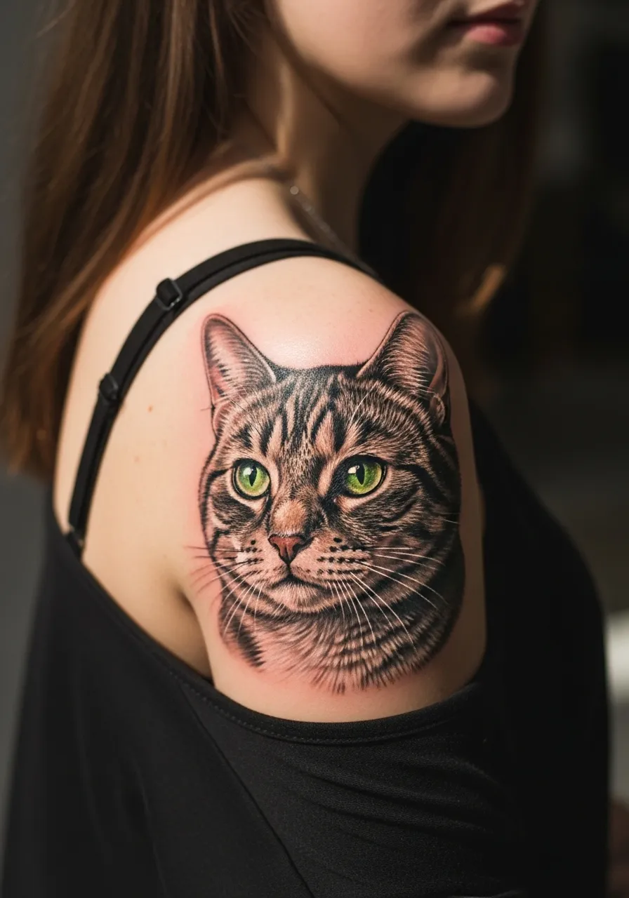 Cat Portrait Shoulder Love Tattoo Realism Tattoo Designs