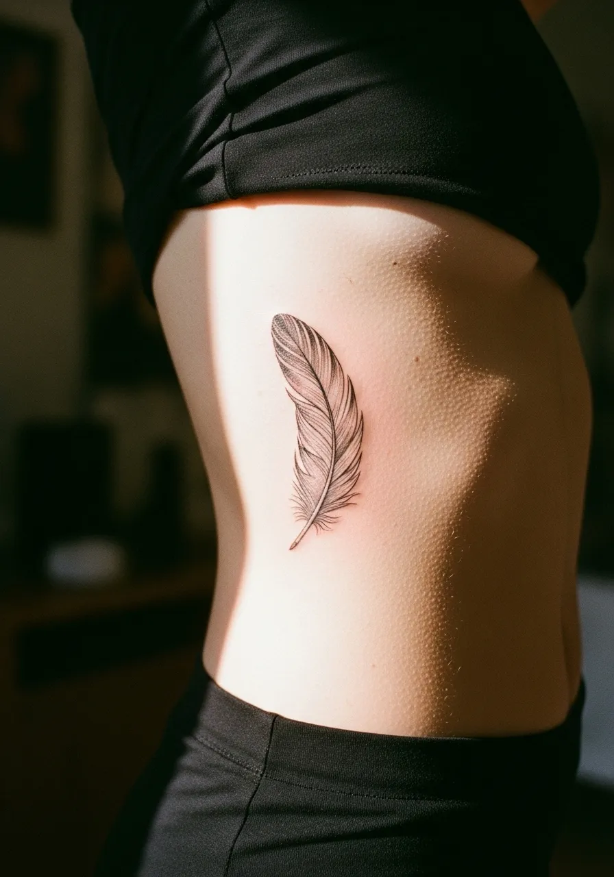 Delicate Feather Rib Tattoo Realism Tattoo Designs