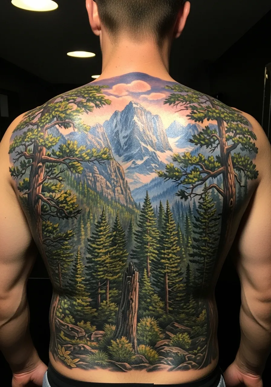 Mountain Landscape Back Beauty Tattoo Realism Tattoo Designs