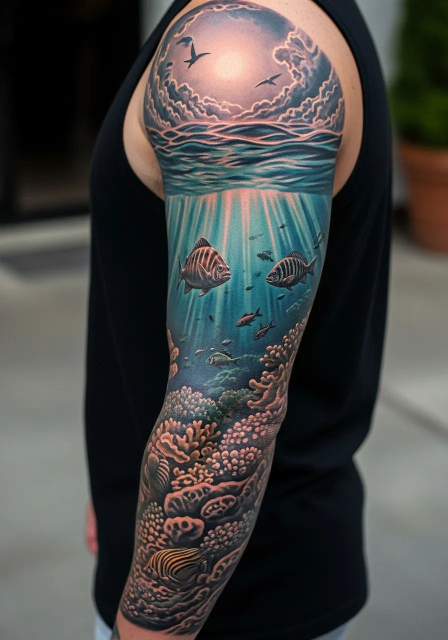 Underwater Ocean Sleeve Immersion Tattoo Realism Tattoo Designs
