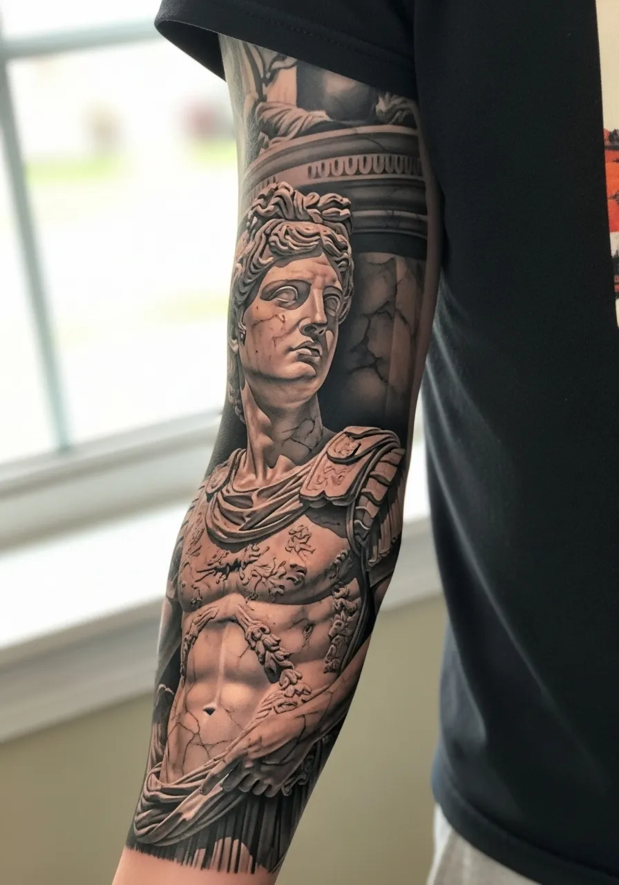 Roman Sculpture Realism Tattoo Half Sleeve Realism Tattoos