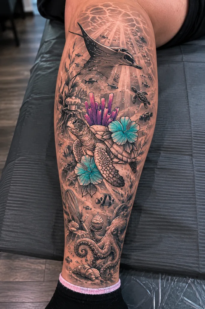 Underwater Reef Scene Tattoo Half Sleeve Realism Tattoos
